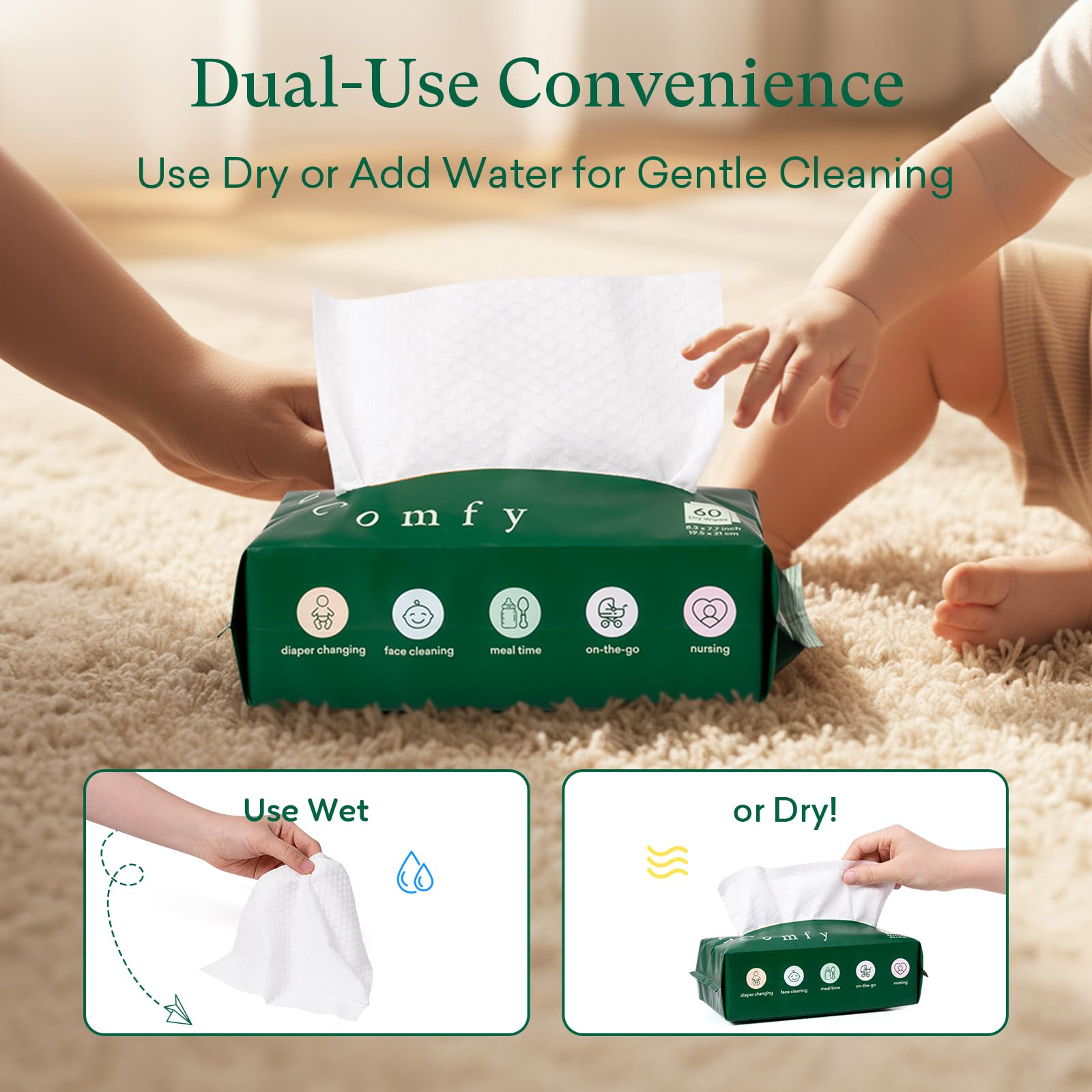 PurComfy wipes demonstrate durability when wet without tearing.