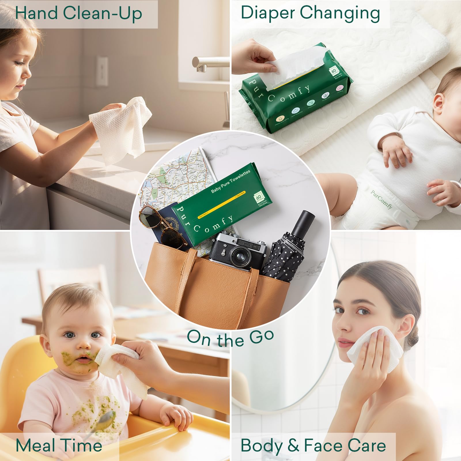 PurComfy wipes used during mealtime cleanup on a table