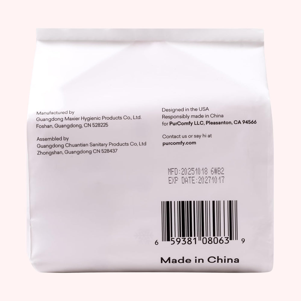 PurComfy 72-count packaging displayed for extended postpartum care.