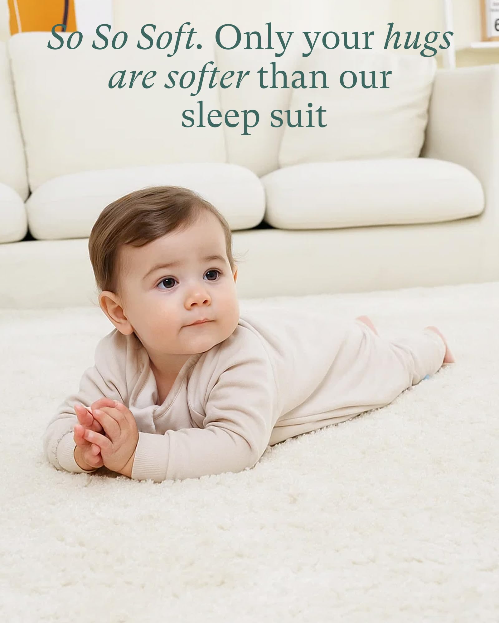 Baby wearing PurComfy sleepsuit during nap time in lilac