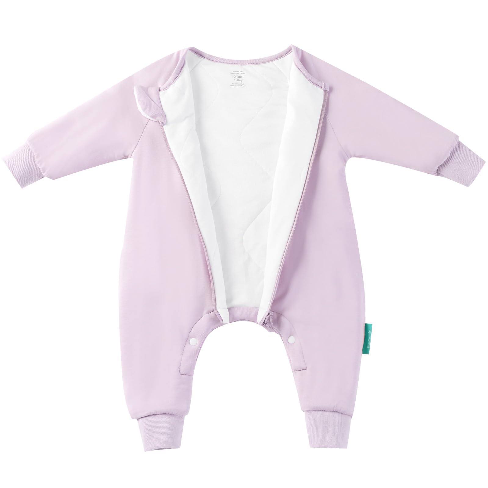 PurComfy Supersoft sleepsuit front view in lilac for gentle all-night warmth and freedom