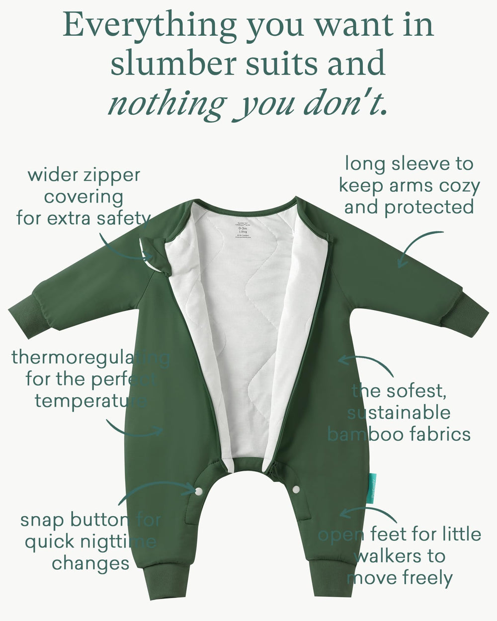 PurComfy Supersoft Sleepsuit two-way zipper detail for quick night changes.