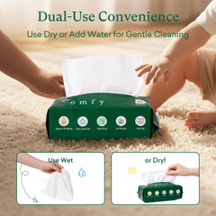 PurComfy wipes shown wet for a soft cleansing touch during diaper changes