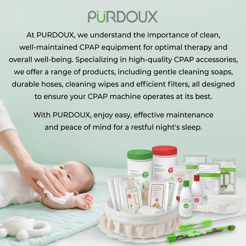 Purdoux baby wipes; fragrance-free, convenient for quick cleanups at home or away.