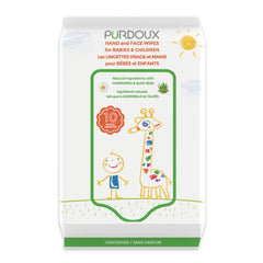 Purdoux hand and face wipes travel pack; gentle on babies’ sensitive skin for quick cleanups.