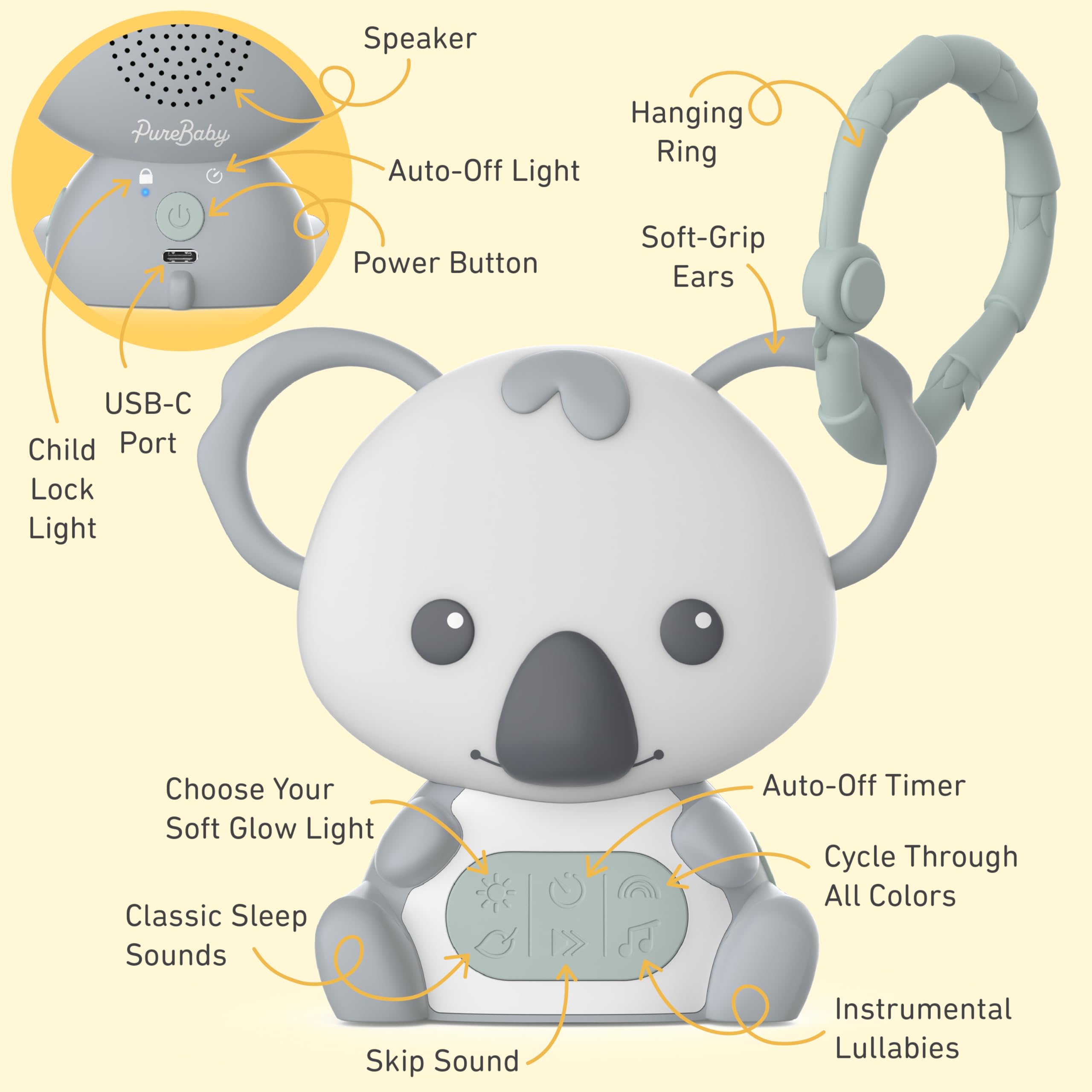 PureEnrichment PureBaby Koala night light with 7 glow colors