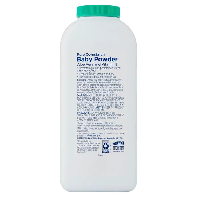 Pure Equate cornstarch baby powder pack of 2 for family use.