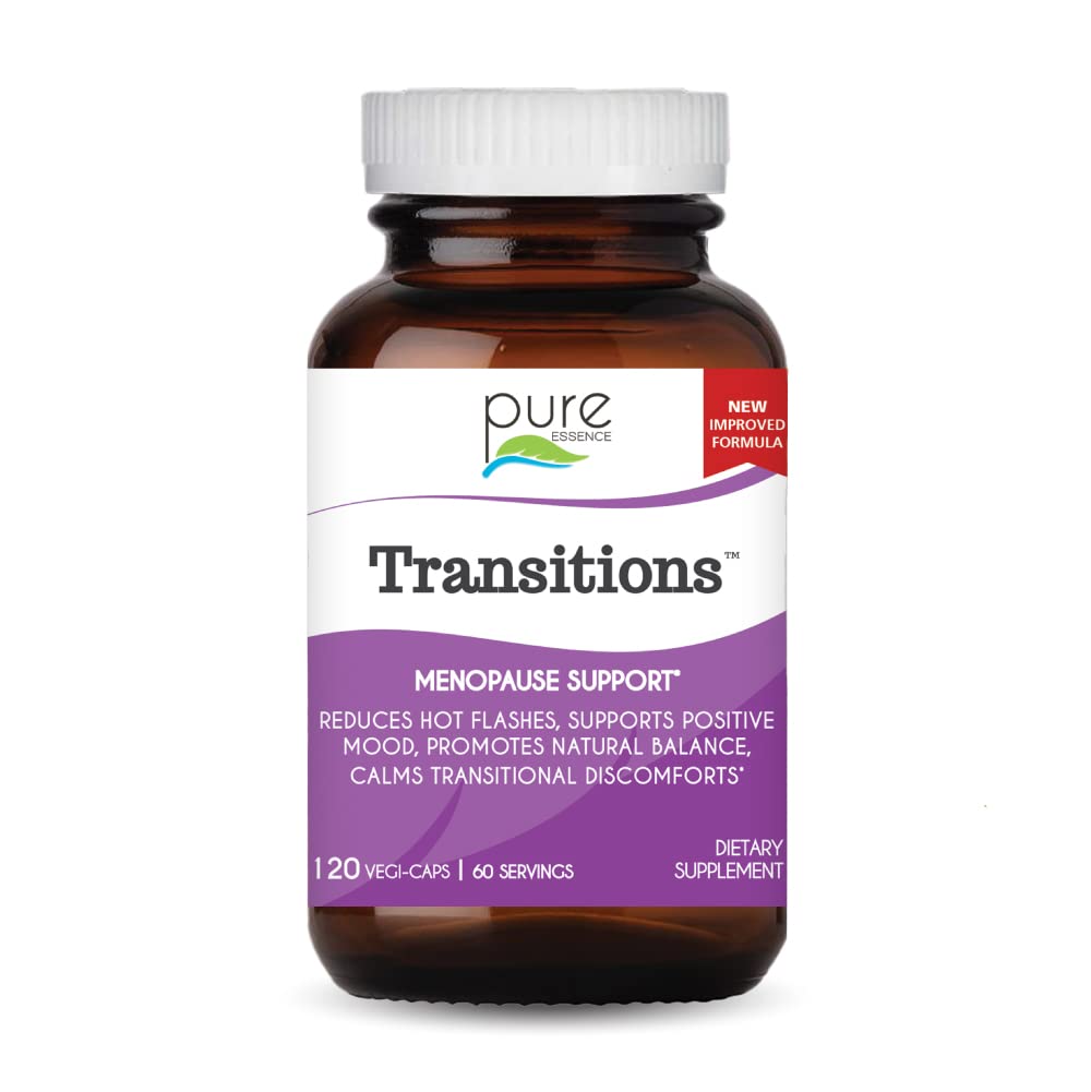 Pure Essence Labs Transitions bottle promotes daily menopause support.