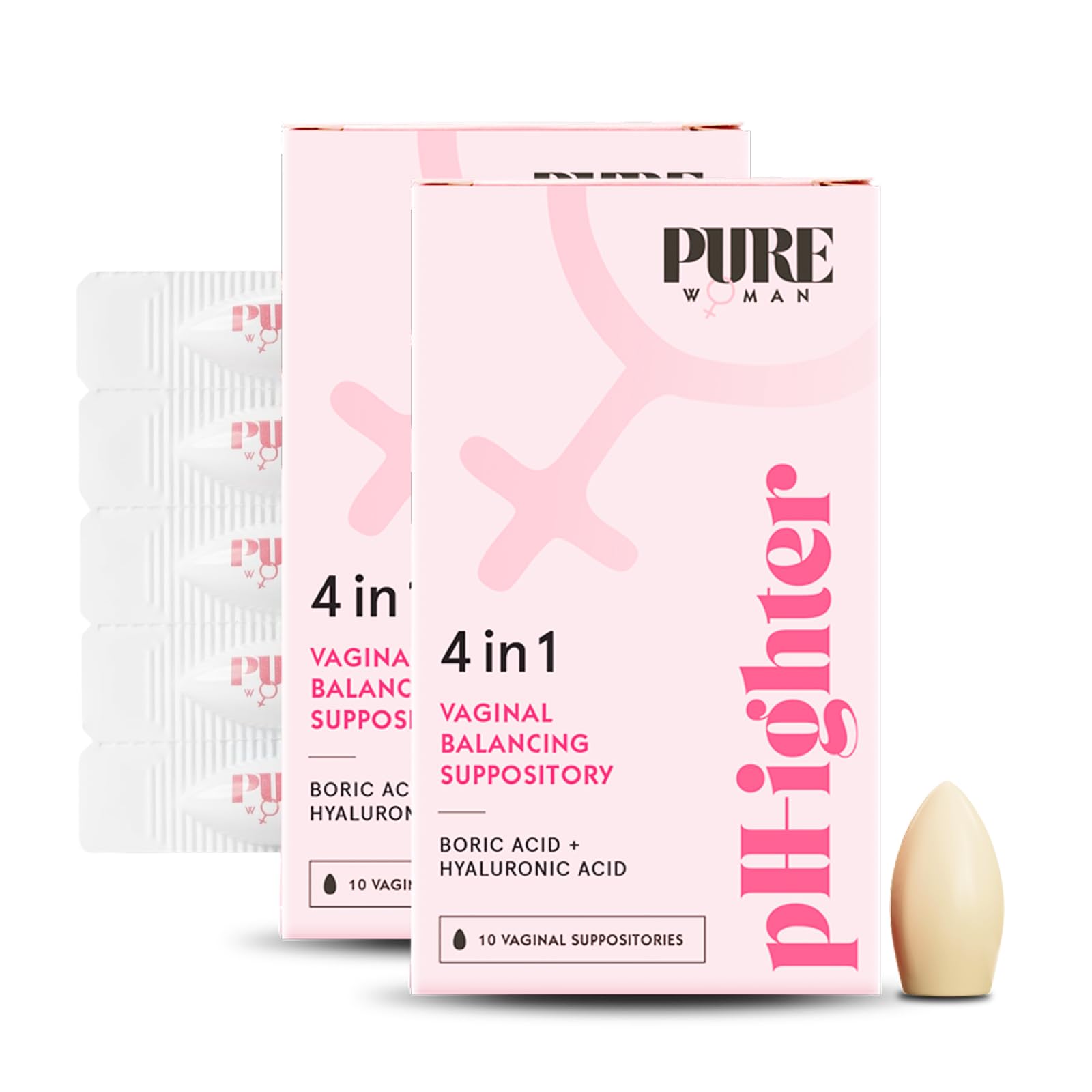 PURE WOMAN pH-ighter boric acid suppositories 10-count pack balanced vaginal pH.