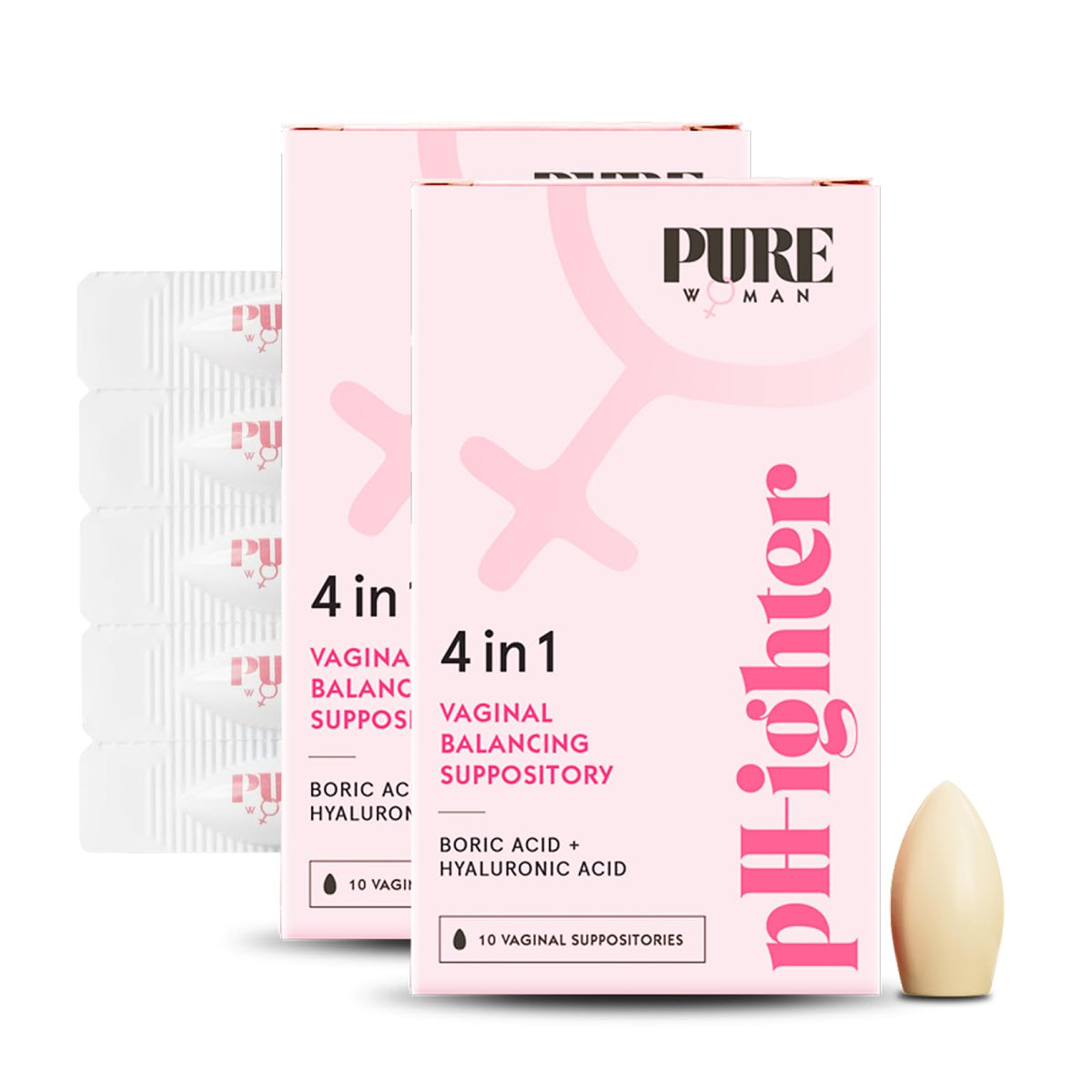 PURE WOMAN pH-ighter boric acid suppositories 10-count pack balanced vaginal pH.