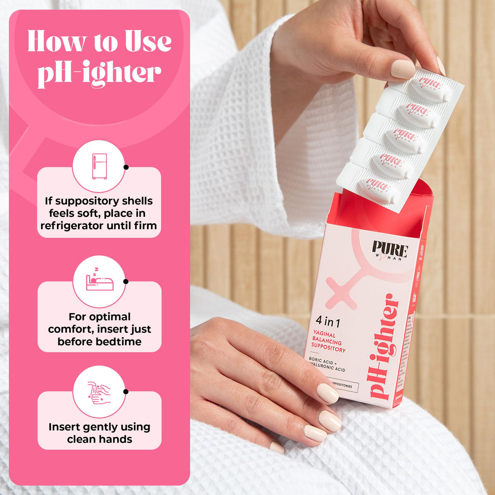 PURE WOMAN pH-ighter 10 resealable packaging for discreet storage.