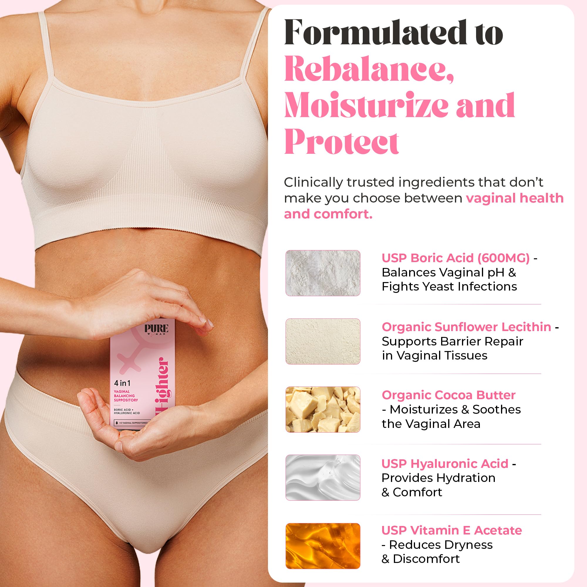 PURE WOMAN pH-ighter 10 single-use suppositories ready for use.