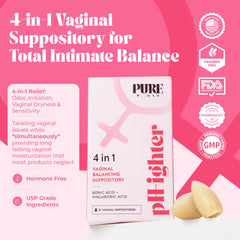 PURE WOMAN pH-ighter 10 suppositories in hand for easy, mess-free use.