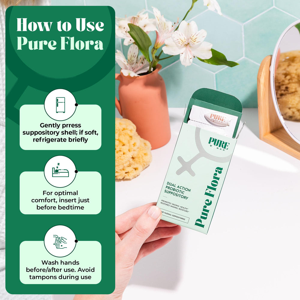 Nighttime use scene with Pure Flora for soothing comfort before bed.