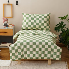 Pureant Green Plaid toddler bedding set comforter close-up showing soft microfiber warmth for cozy nights