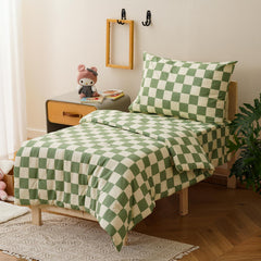 Pureant Green Plaid toddler bedding flat sheet close-up for smooth comfortable sleep