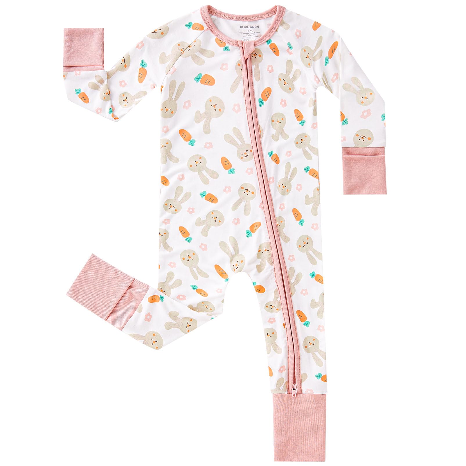 Pureborn baby sleeper with rabbit pattern for cozy bedtime and gentle skin contact.