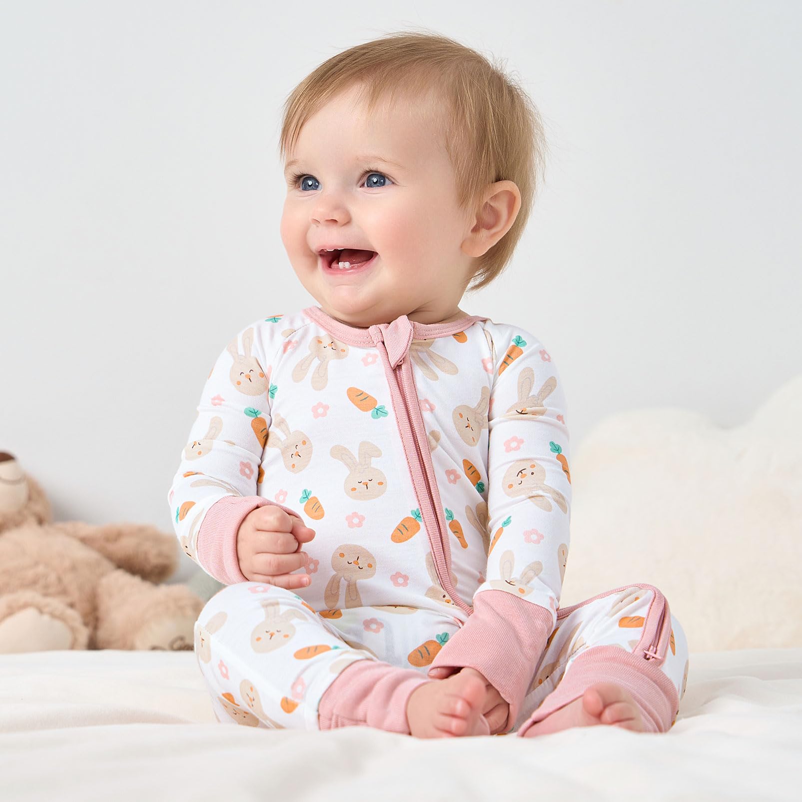 Pureborn bamboo sleeper with 2-way zipper for quick middle-of-night diaper changes.