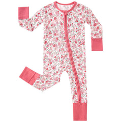 Pureborn bamboo sleeper pink floral with zipper for easy diaper changes.