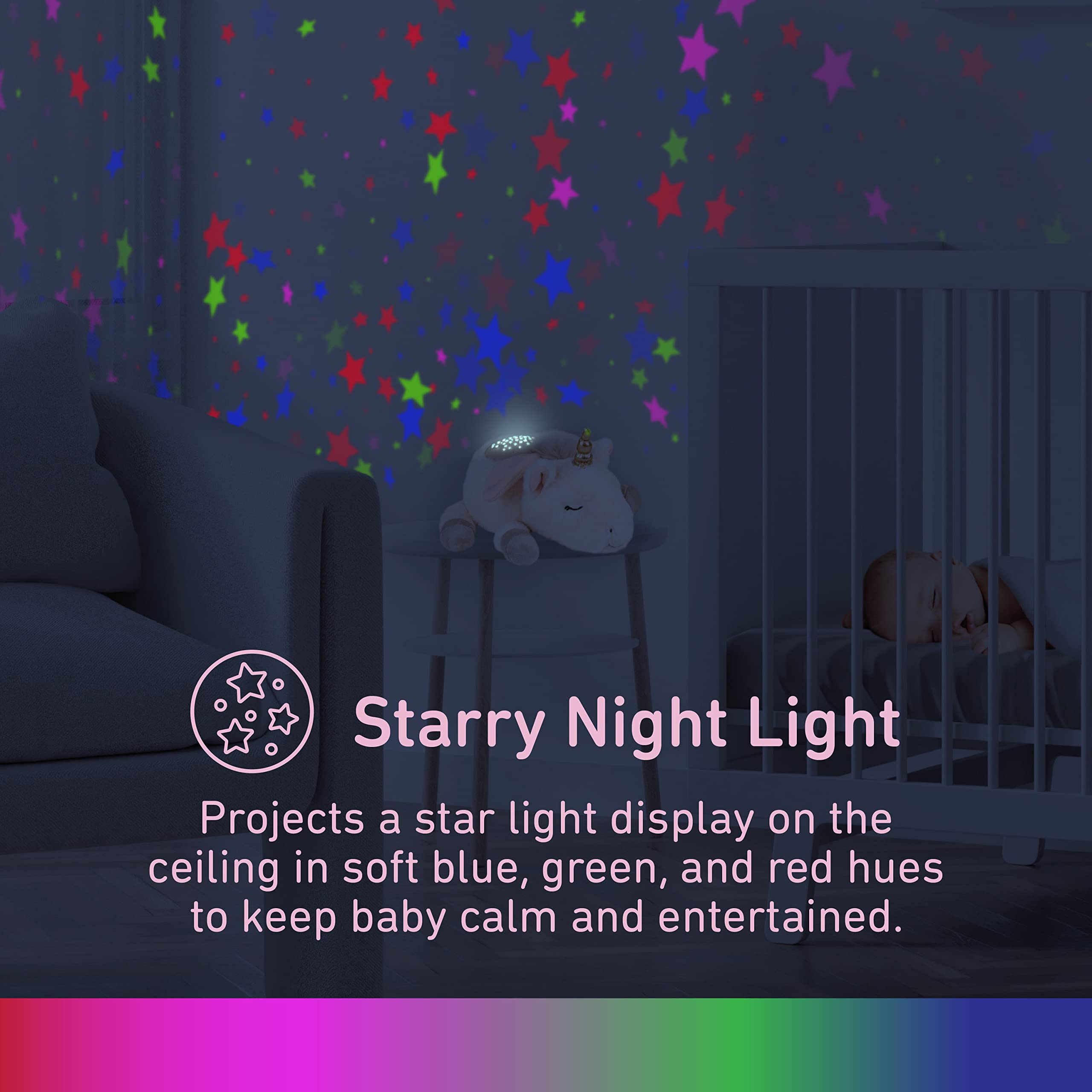 Pure Enrichment PureBaby night-light colors provide a soothing glow for nursery walls.