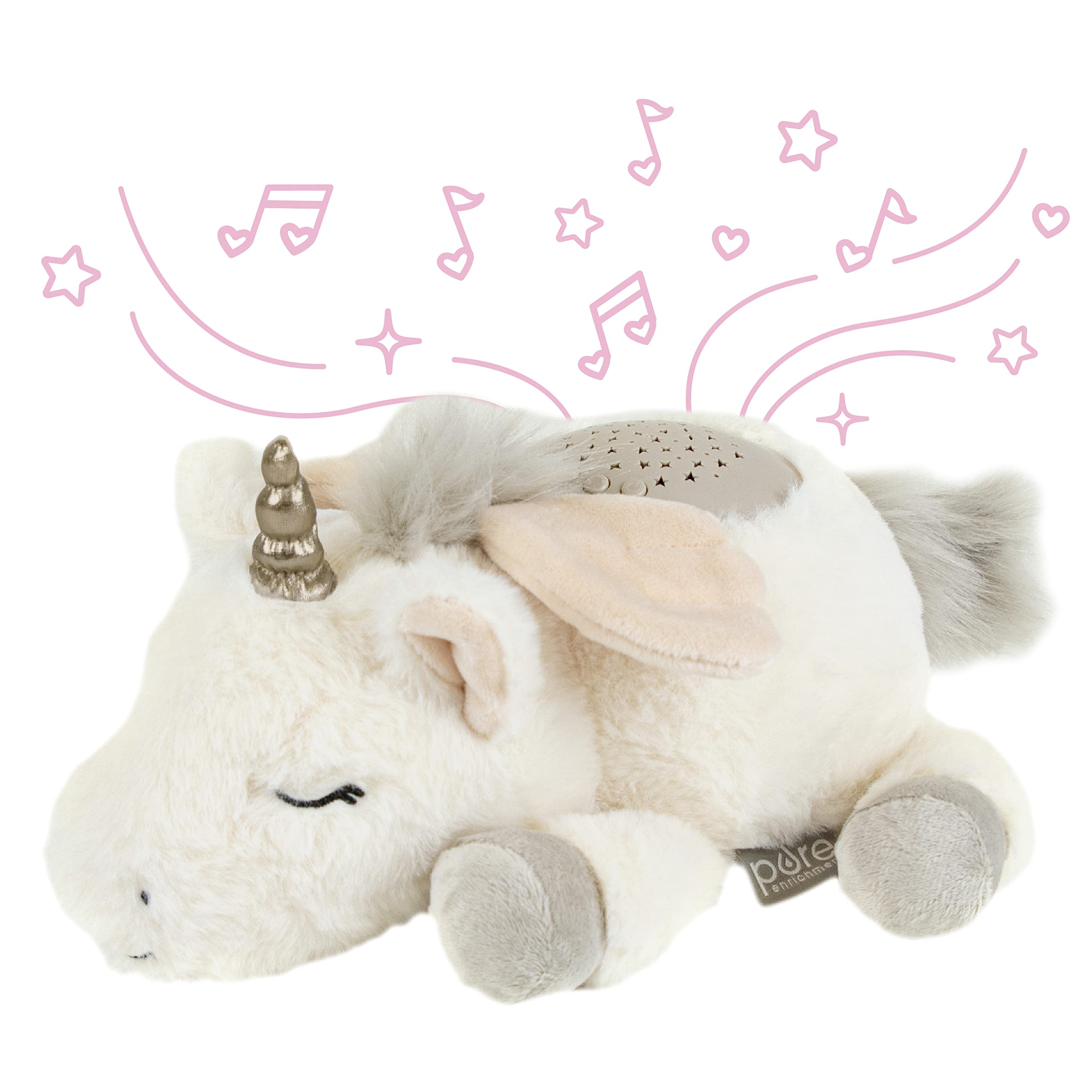 Pure Enrichment PureBaby plush unicorn soother creates a cozy bedtime routine.