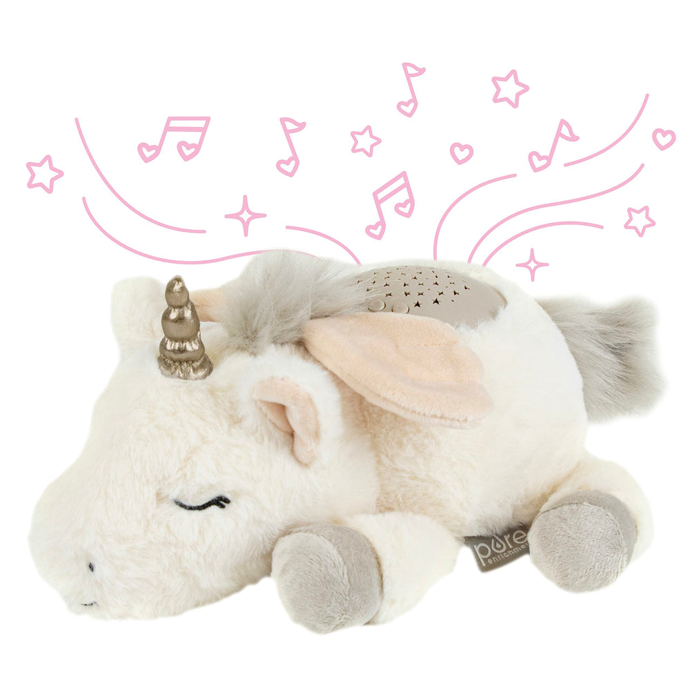 Pure Enrichment PureBaby plush unicorn soother creates a cozy bedtime routine.