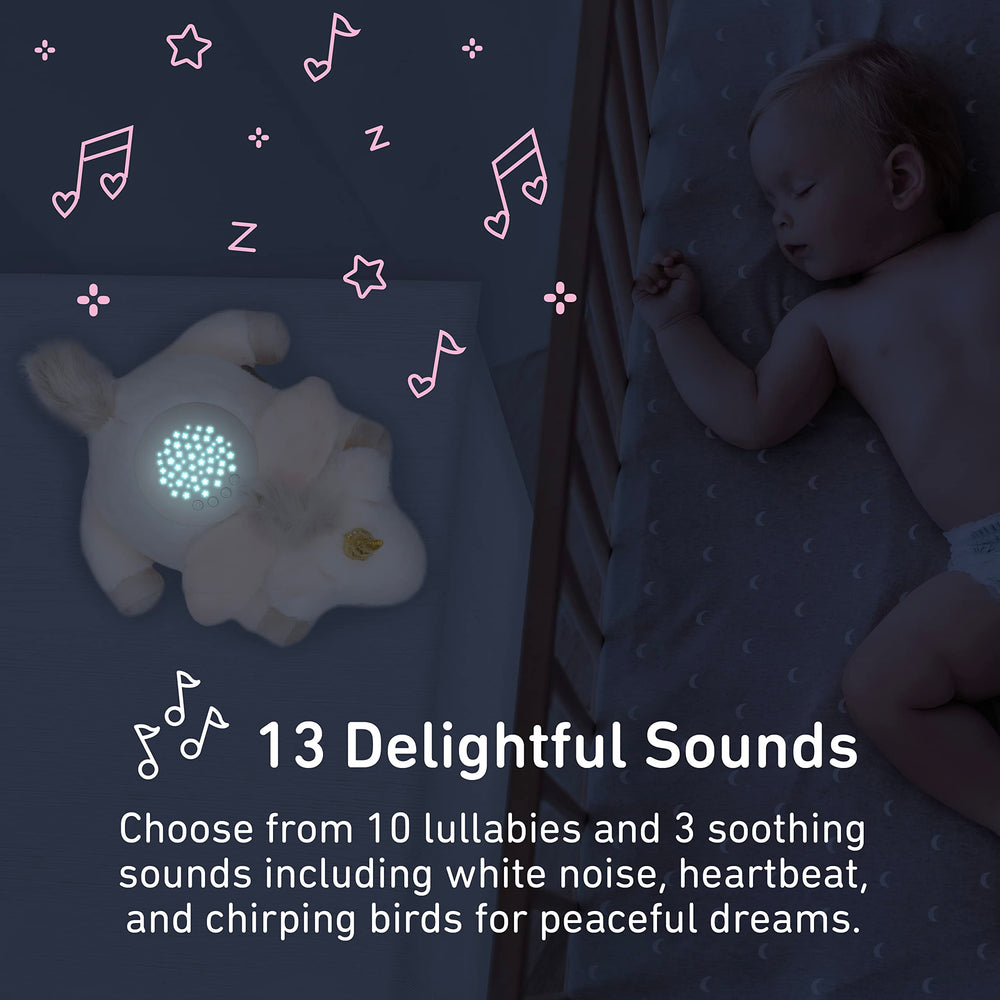 Pure Enrichment PureBaby removable sound machine shown with plush for easy setup.