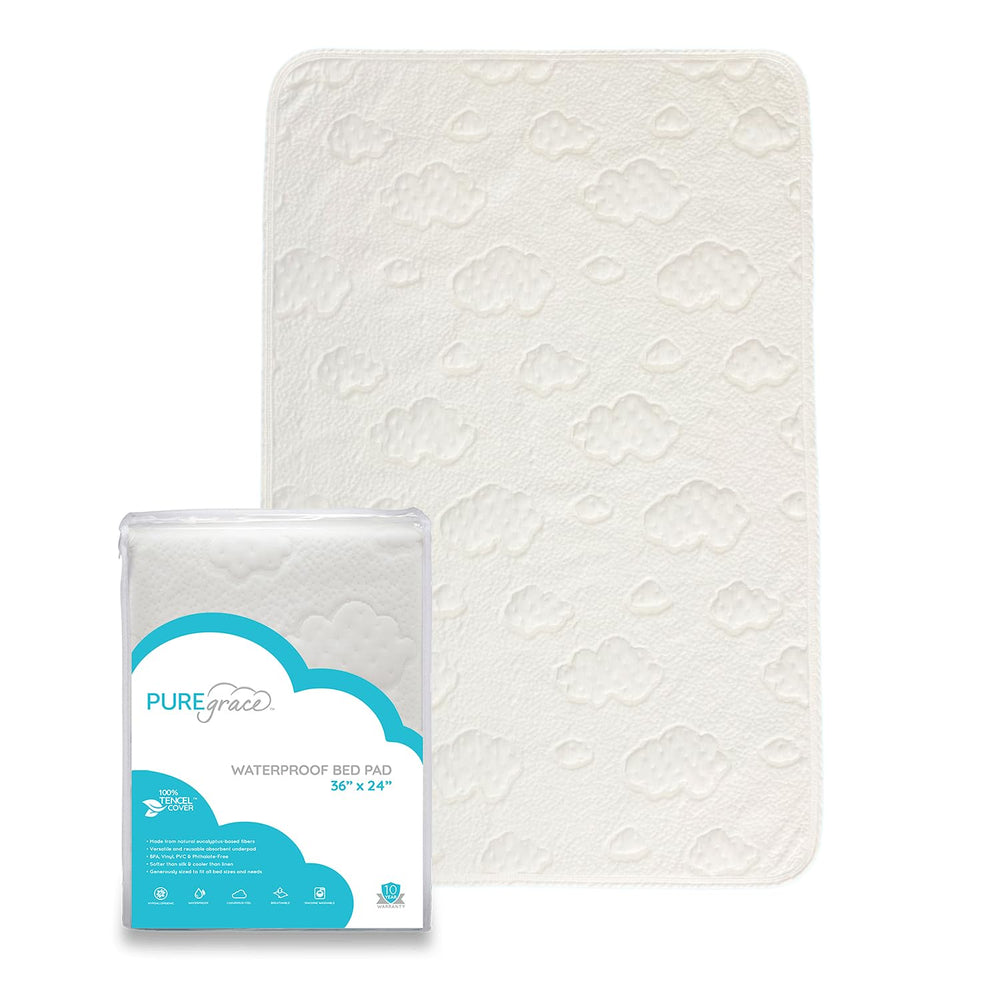 PUREgrace Tencel bed pad cover shown on a mattress with a soft, breathable surface