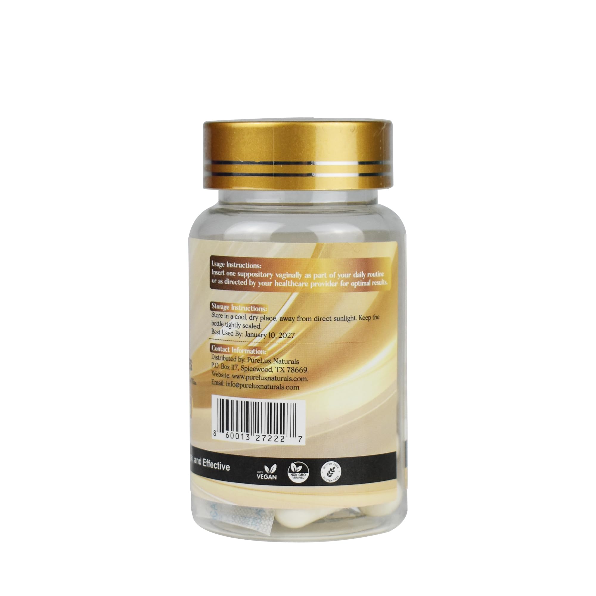 PureLux Naturals boric acid capsules being held demonstrates discreet, on-the-go use.