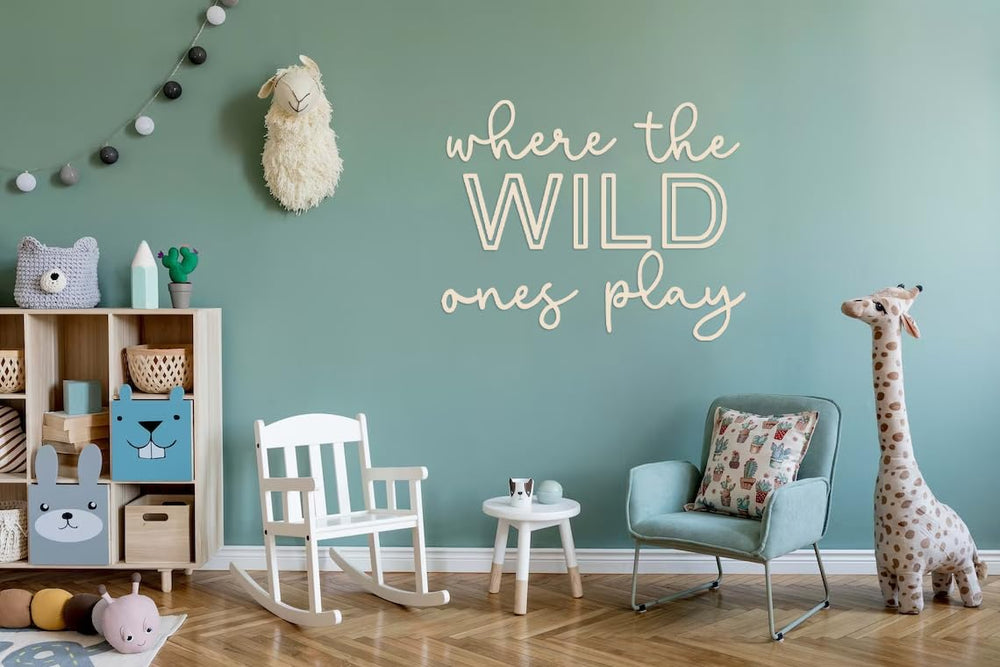 Puremigo wooden nursery sign in natural color adds rustic charm to a child's room