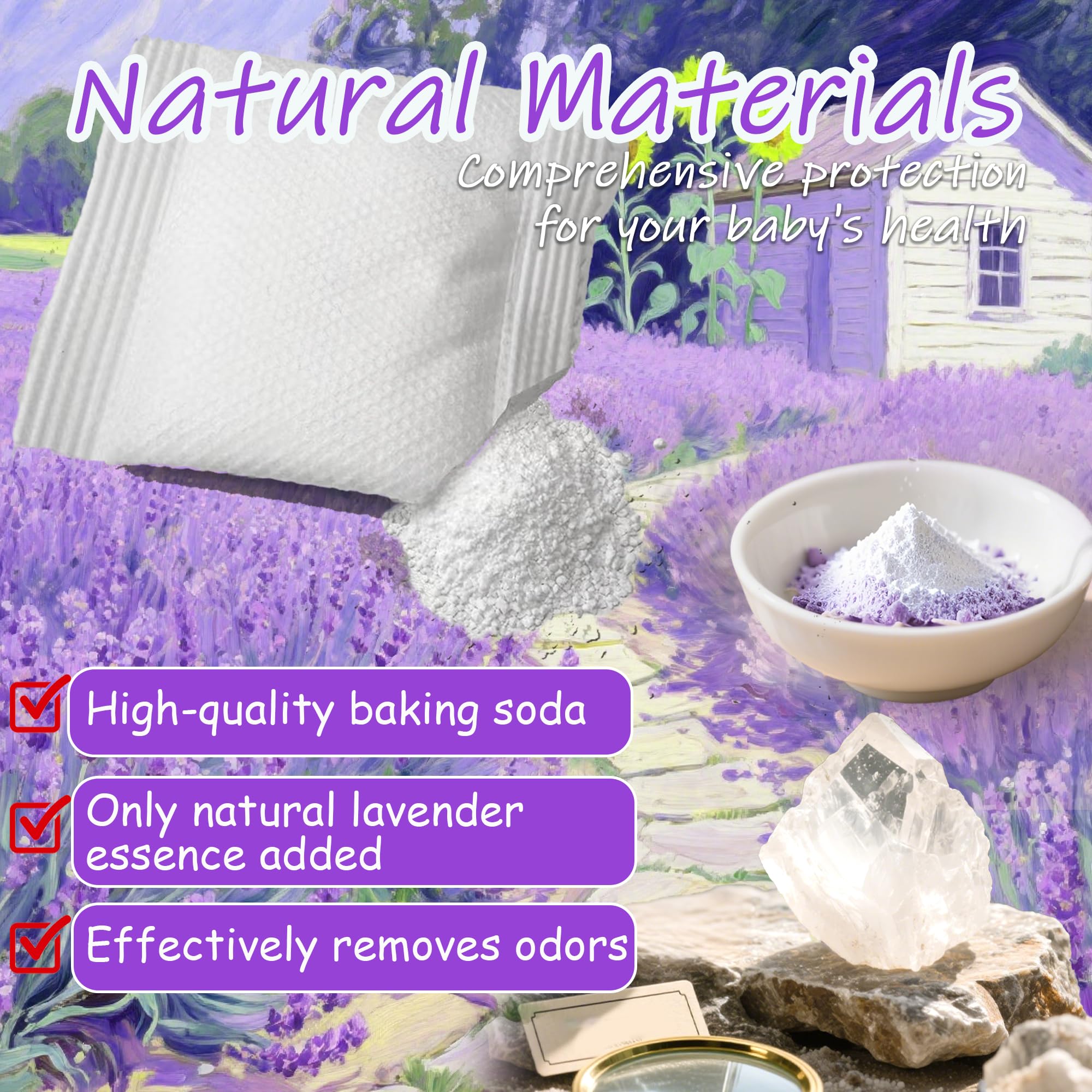 PurifyLogix odor absorber baking soda lavender refreshes nursery air.