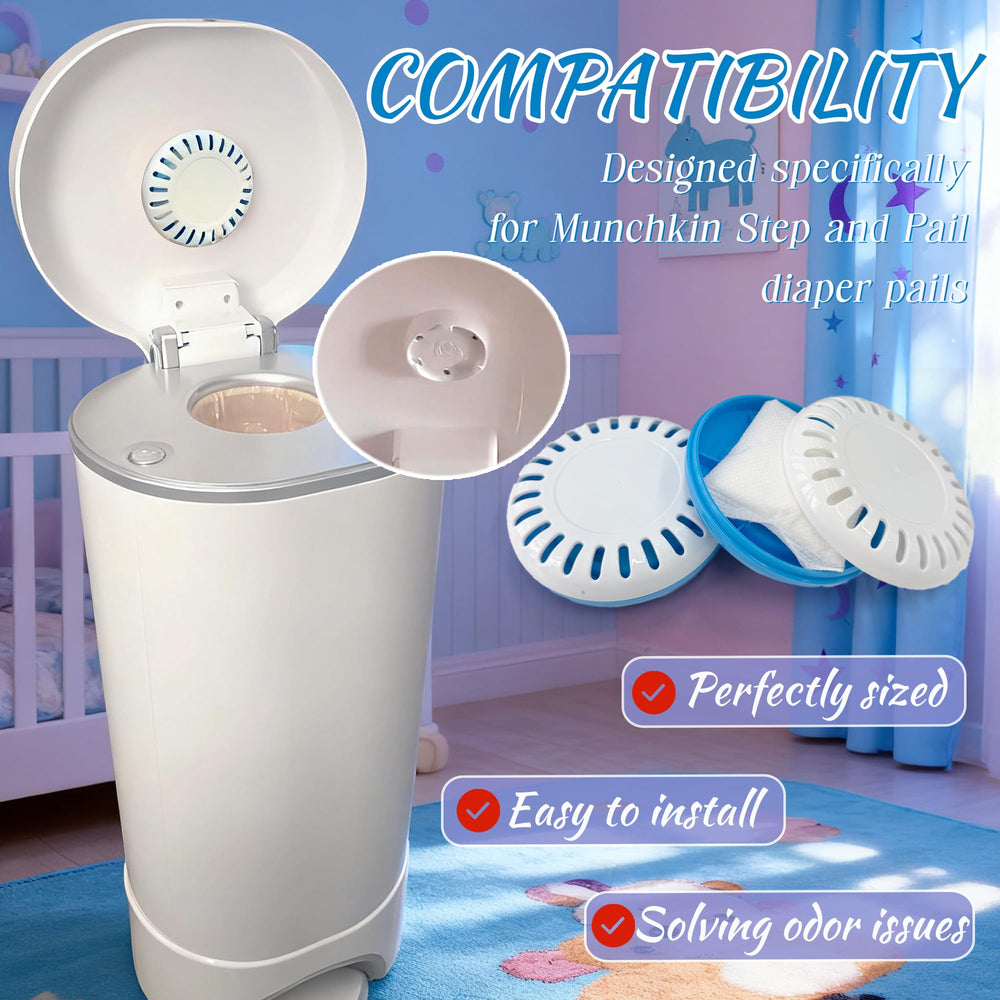 PurifyLogix deodorizing boxes ready for quick, mess-free odor control in diaper pails.