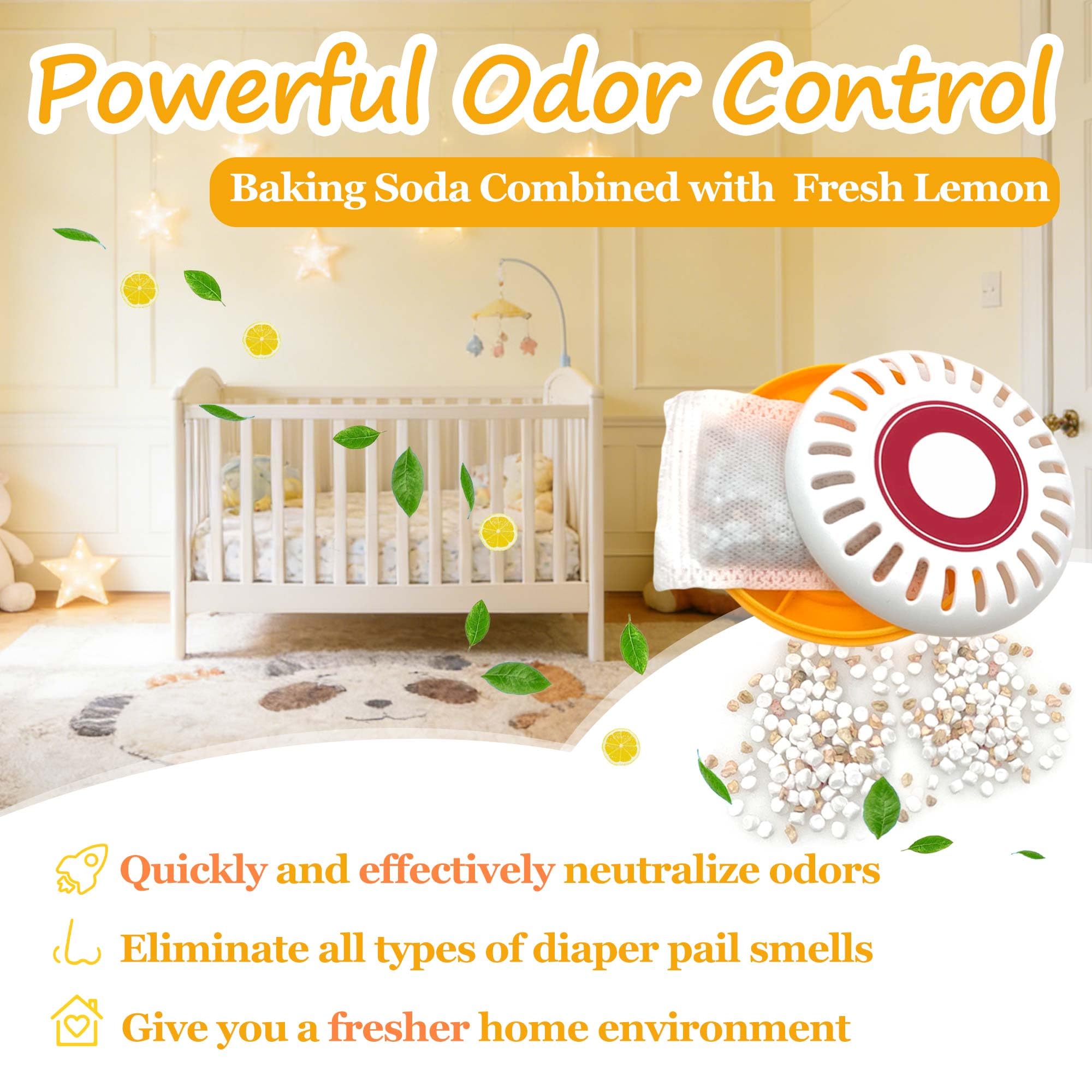 PurifyLogix lemon fragrance near puck cartridge enhances freshness in diaper pails