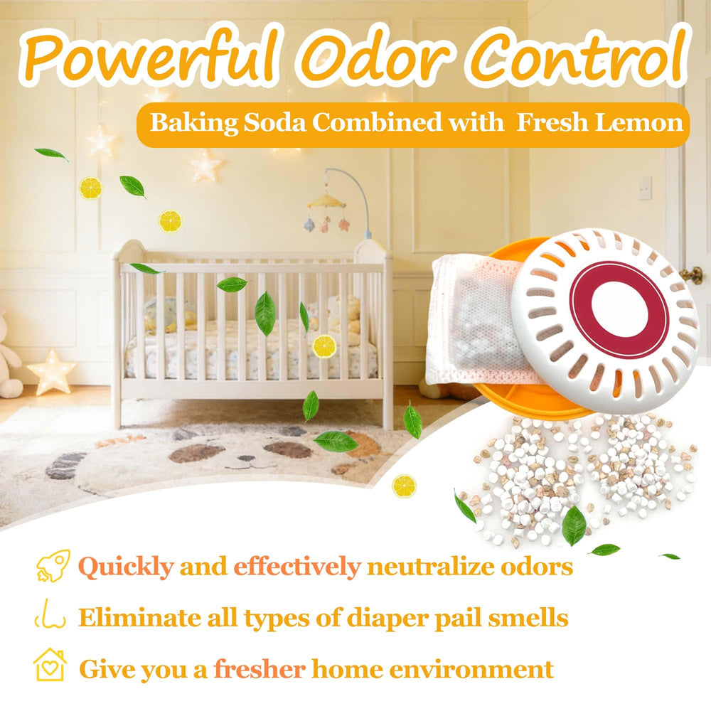 PurifyLogix lemon fragrance near puck cartridge enhances freshness in diaper pails