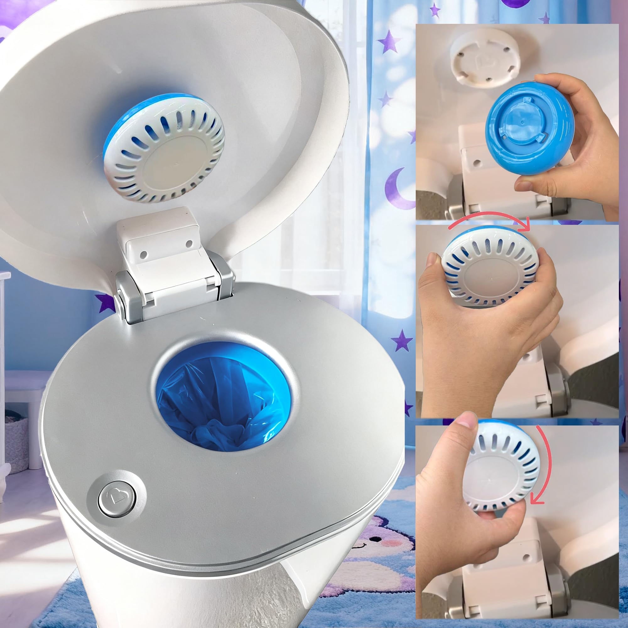 PurifyLogix residue-free adhesive pads ensure odor-fighting placement without sticky residue.