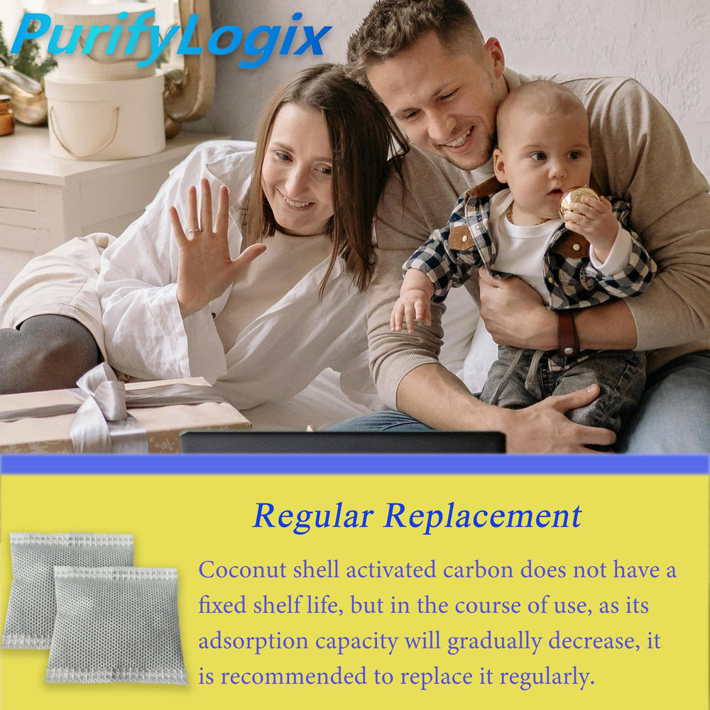 PurifyLogix upgraded carbon with iodine value 800 for stronger deodorizing power.