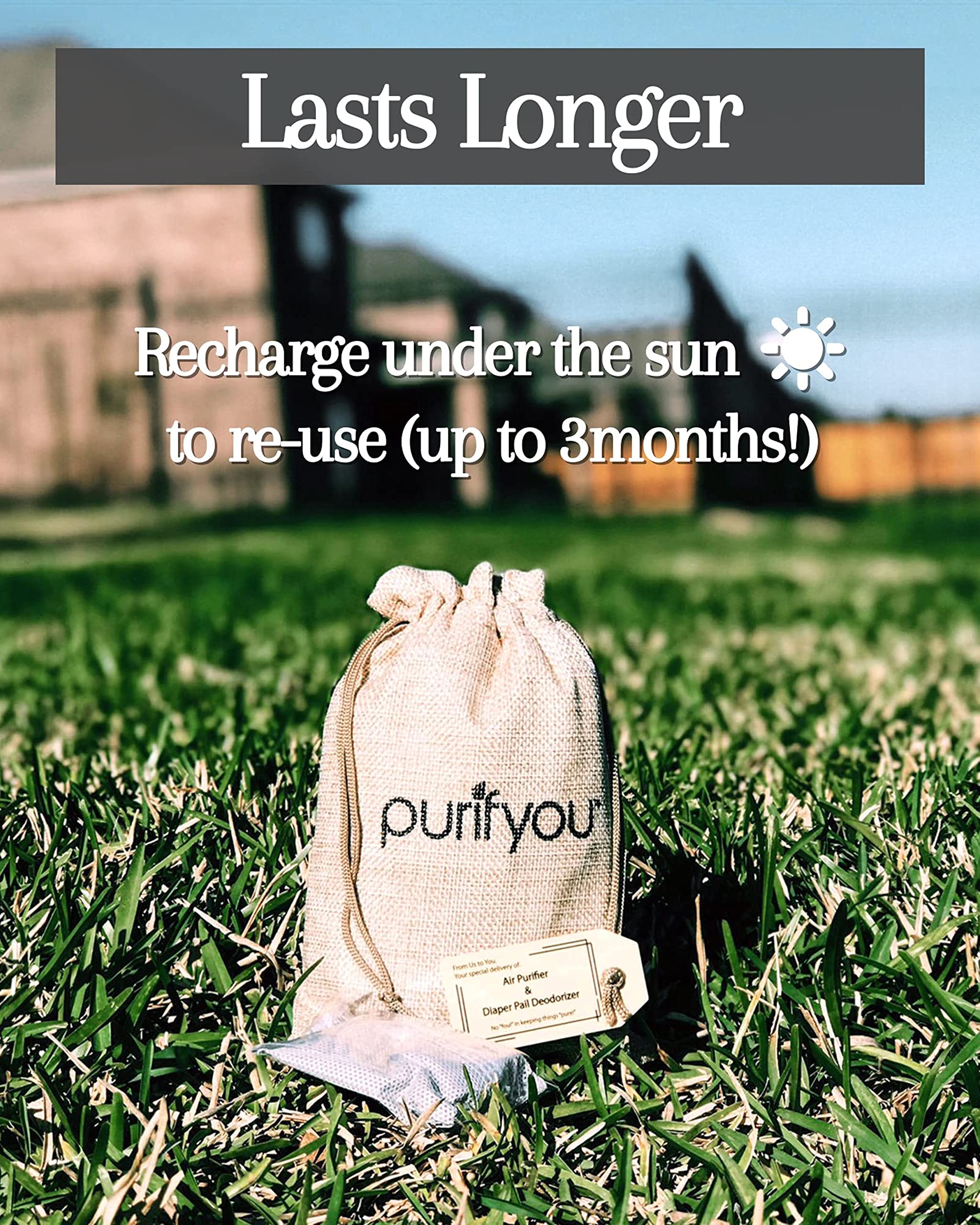 Purifyou charcoal pouch for car interior absorbs smells on the go.