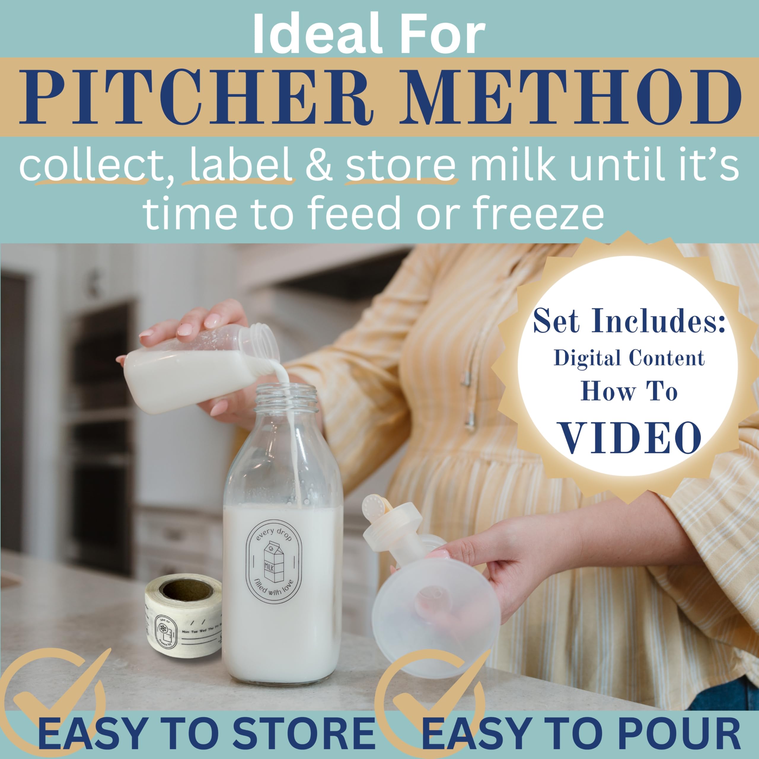 Wide-mouth design assists smooth pouring of breastmilk or formula