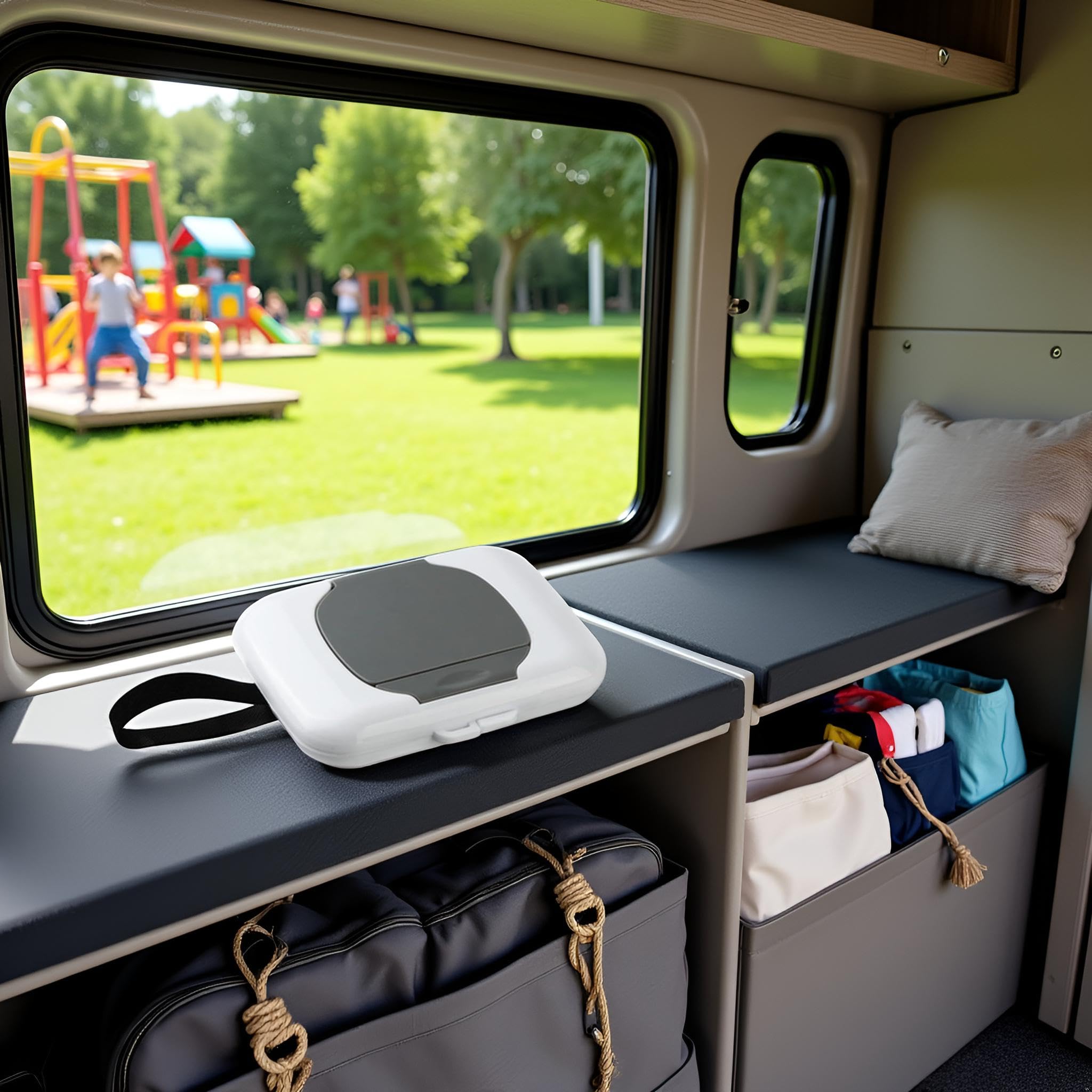 PurYupearl Gray Travel Wipe Holder stored in a car for handy access.