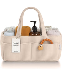 PUTSKA corduroy cream diaper caddy close-up showing soft fabric and sturdy construction