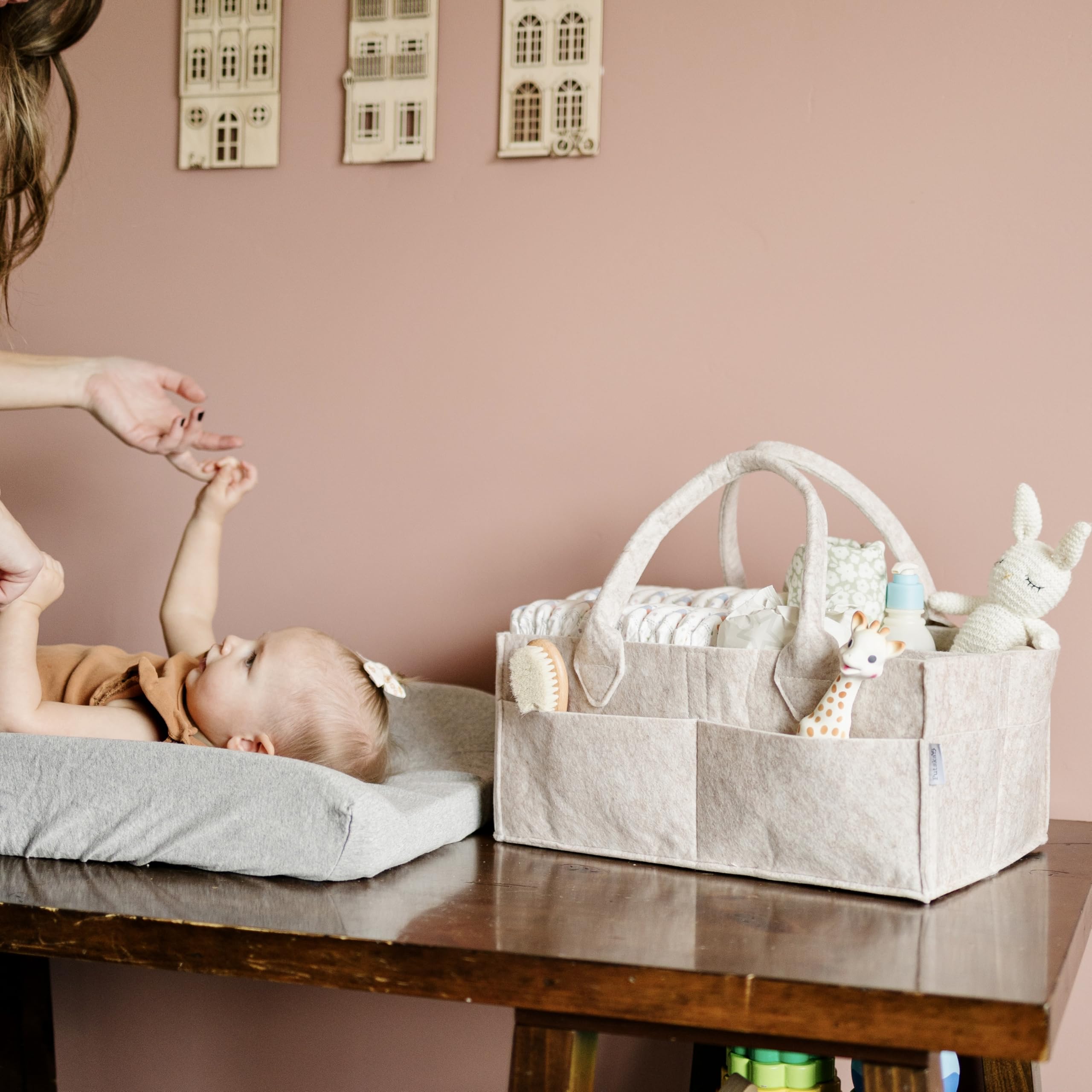 PUTSKA diaper caddy-darkmocha-xl reinforced bottom keeps items secure during use.