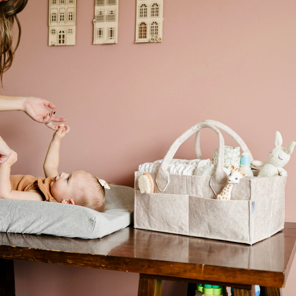 PUTSKA diaper caddy-darkmocha-xl reinforced bottom keeps items secure during use.