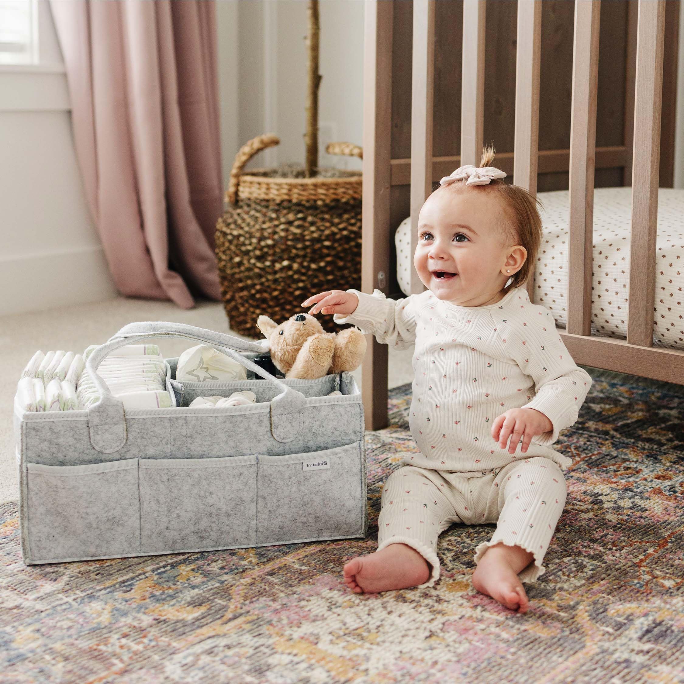PUTSKA Baby Diaper Caddy with removable dividers for flexible storage
