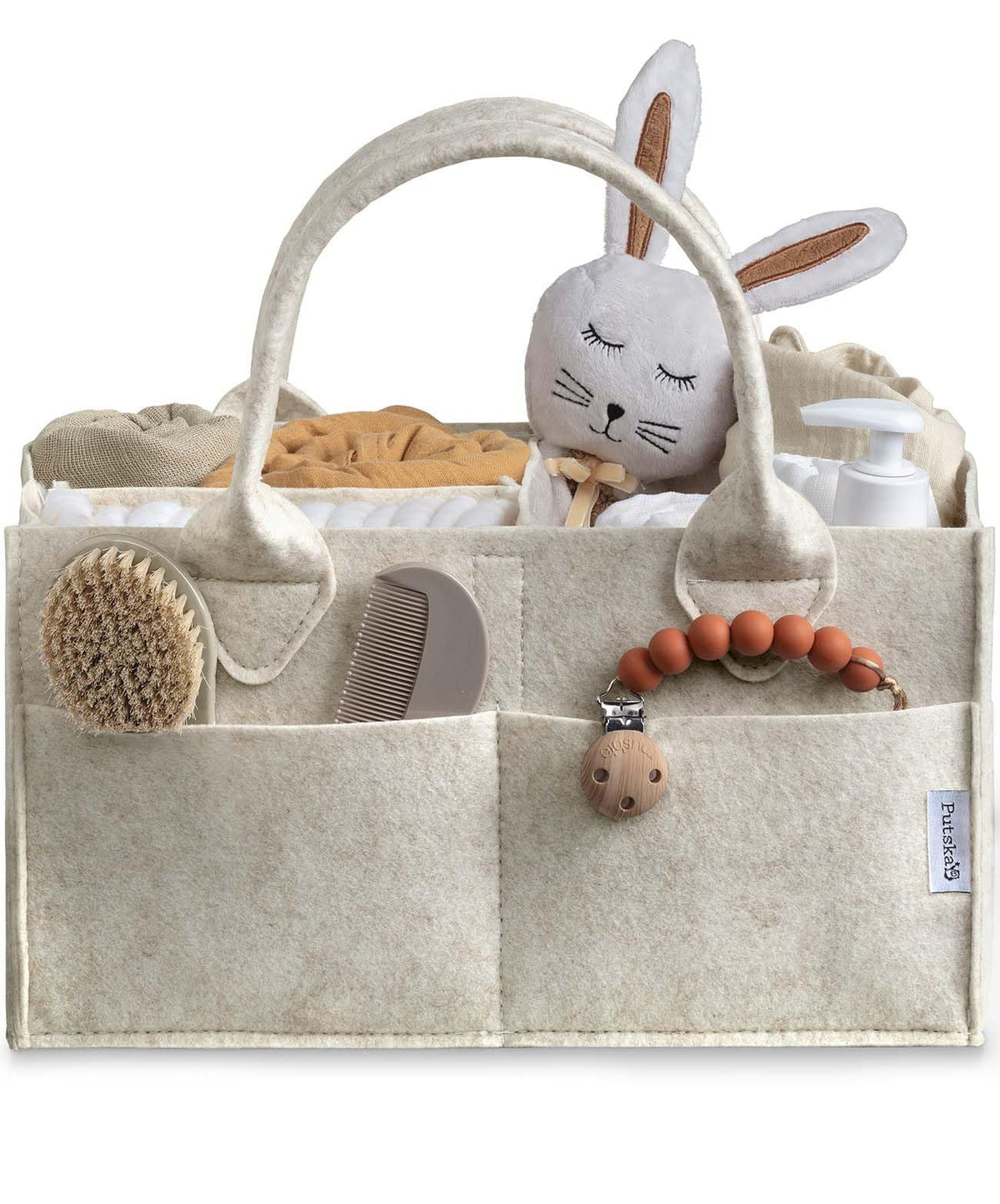 PUTSKA baby diaper caddy extra-large white holds diapers and wipes within reach