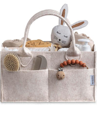 PUTSKA baby diaper caddy in Mocha keeps changing essentials within reach at the diaper station.