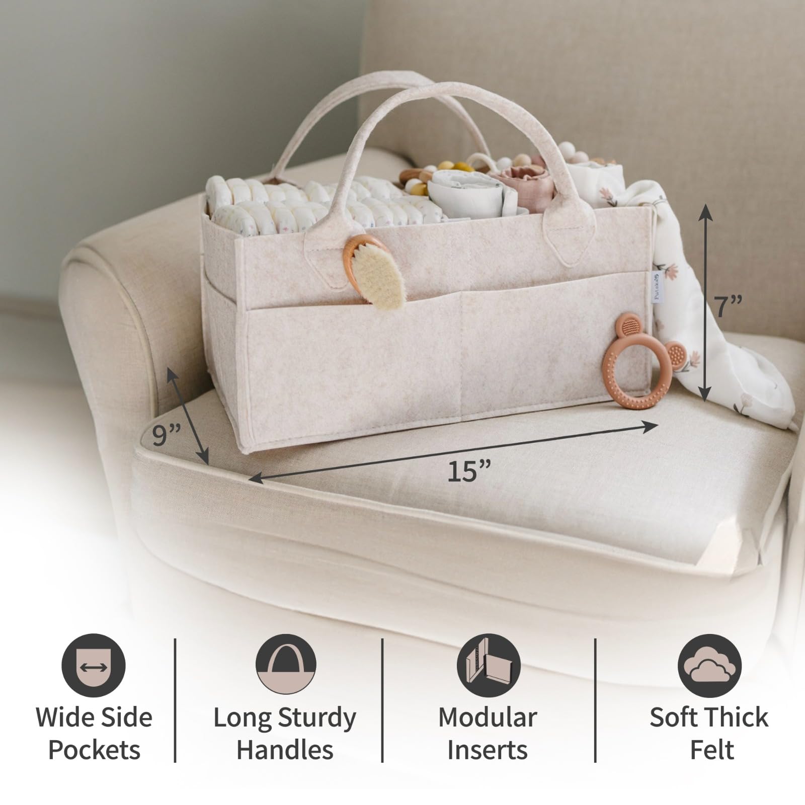 PUTSKA diaper caddy external pockets for quick item access