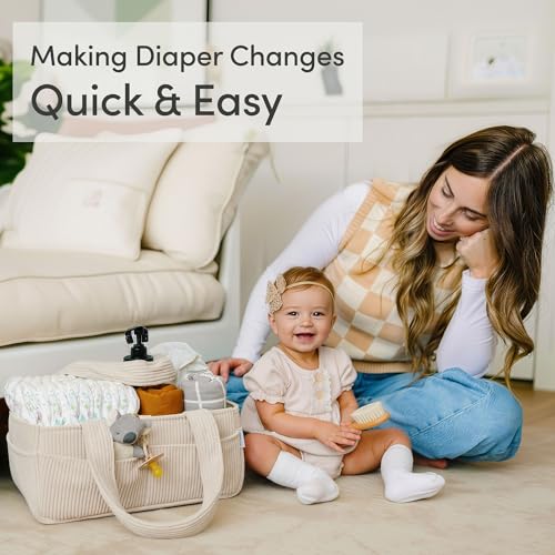 PUTSKA cream corduroy caddy keeps nursery tidy on the go