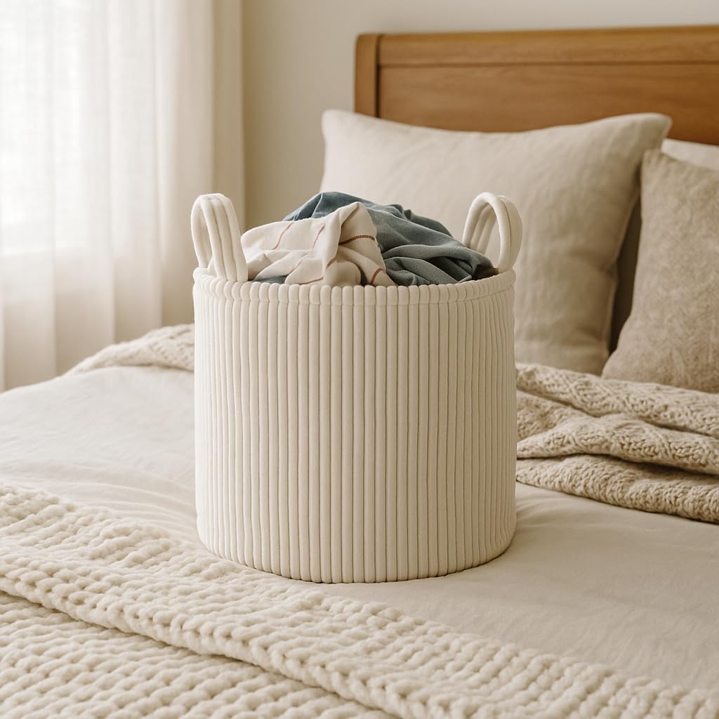 PUTSKA baby laundry basket features durable handles for easy carrying