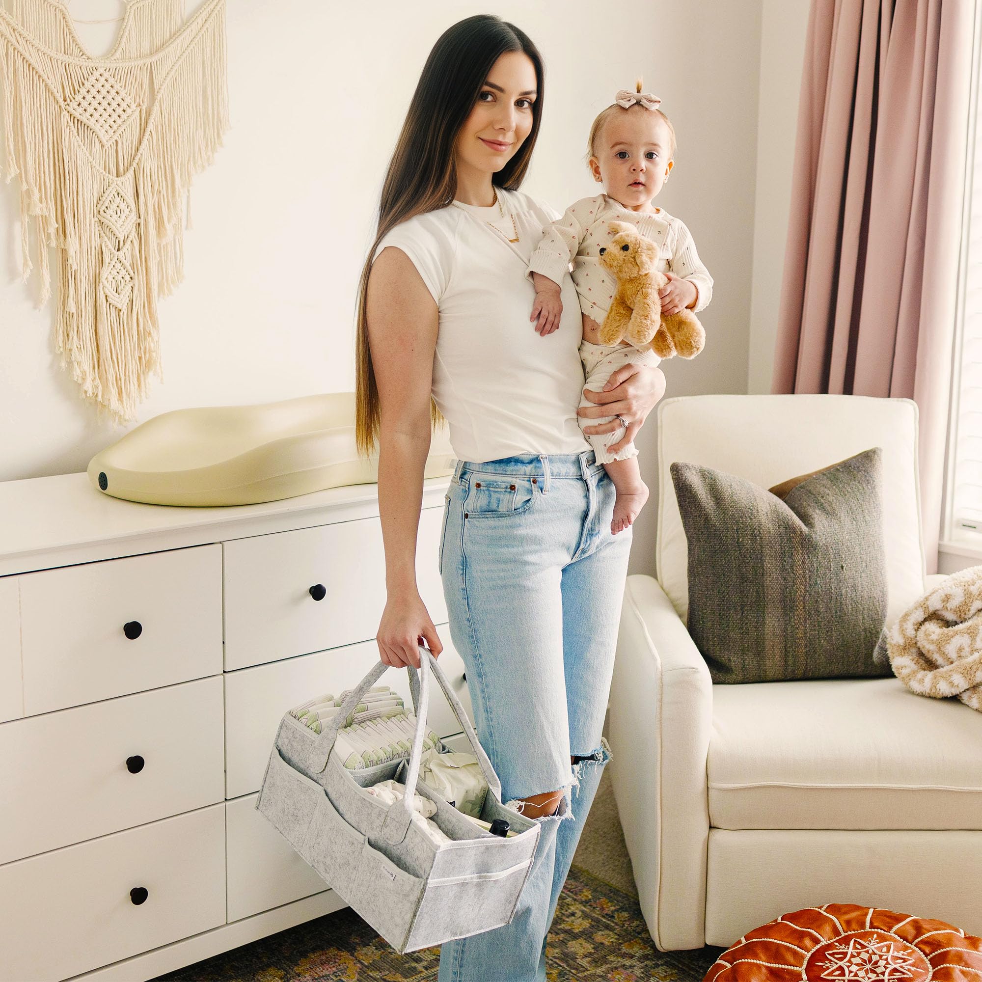 PUTSKA Large Nursery Caddy enhances decor while organizing essentials