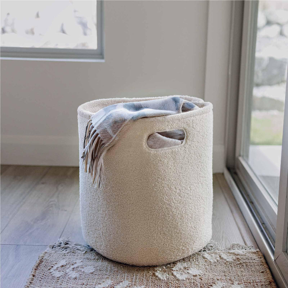 PUTSKA basket with corduroy texture, soft storage for nursery and toys.